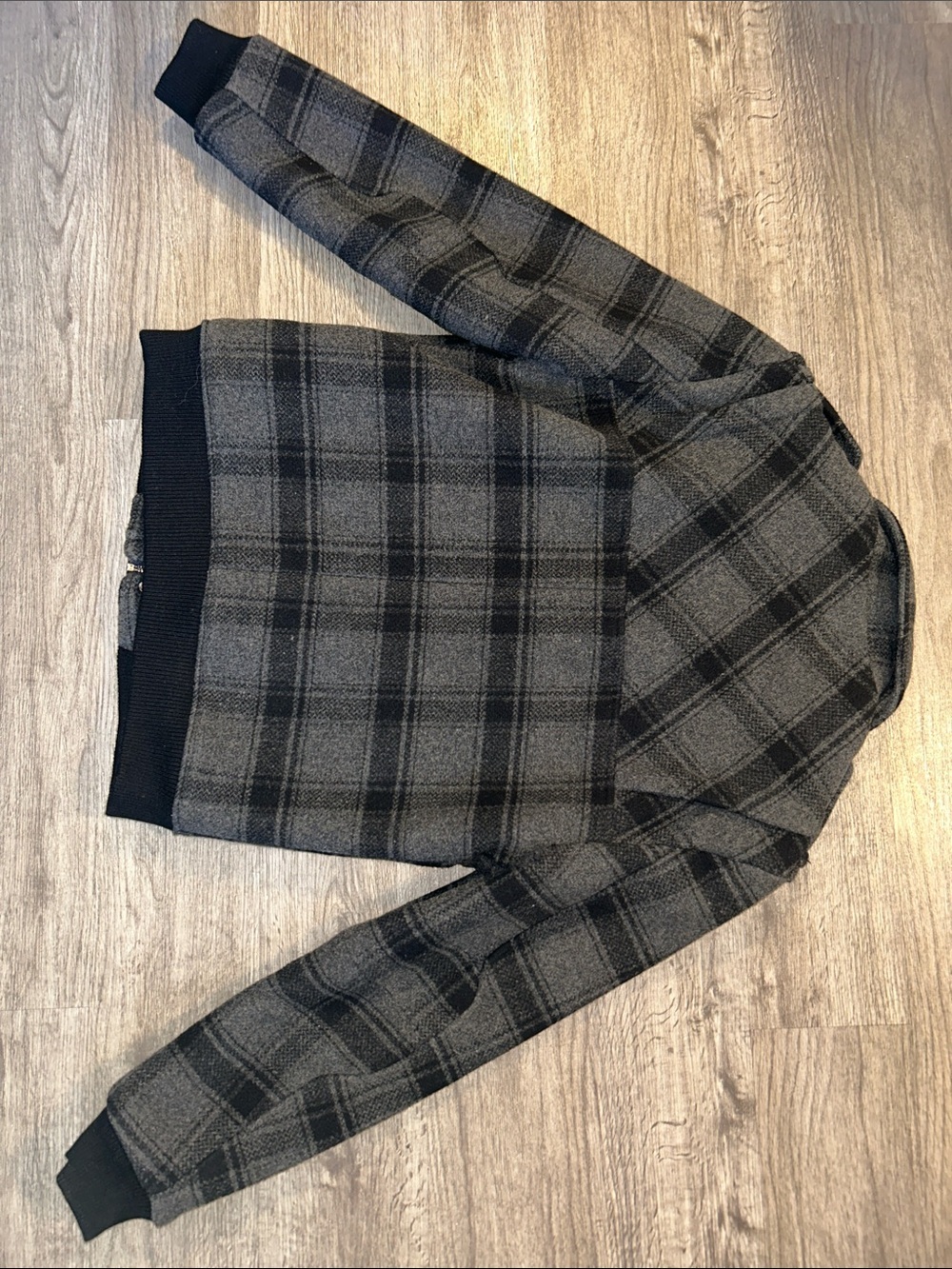 Projek Raw Wool Blend Plaid Bomber Jacket Gray Black Utility Zip Snap Men’s L - Picture 10 of 13
